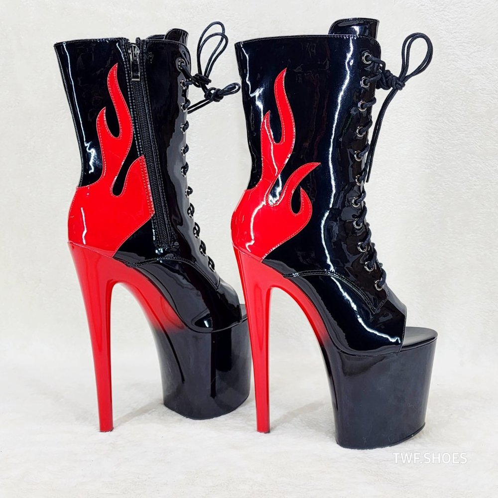 Bulls Open Toe Flame Platform High Heel Mid Calf Boots